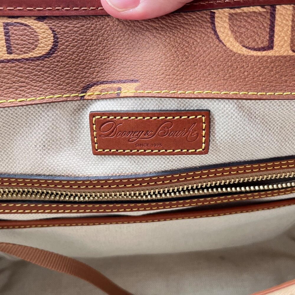Dooney & Bourke Dover Tote Brown DB Monogram Leather Trim Gold Shoulder Bag - Picture 11 of 16